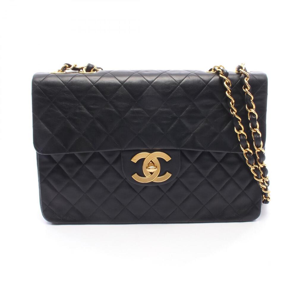 Chanel Matelasse Single Flap Shoulder Bag Lambskin Sheepskin Black